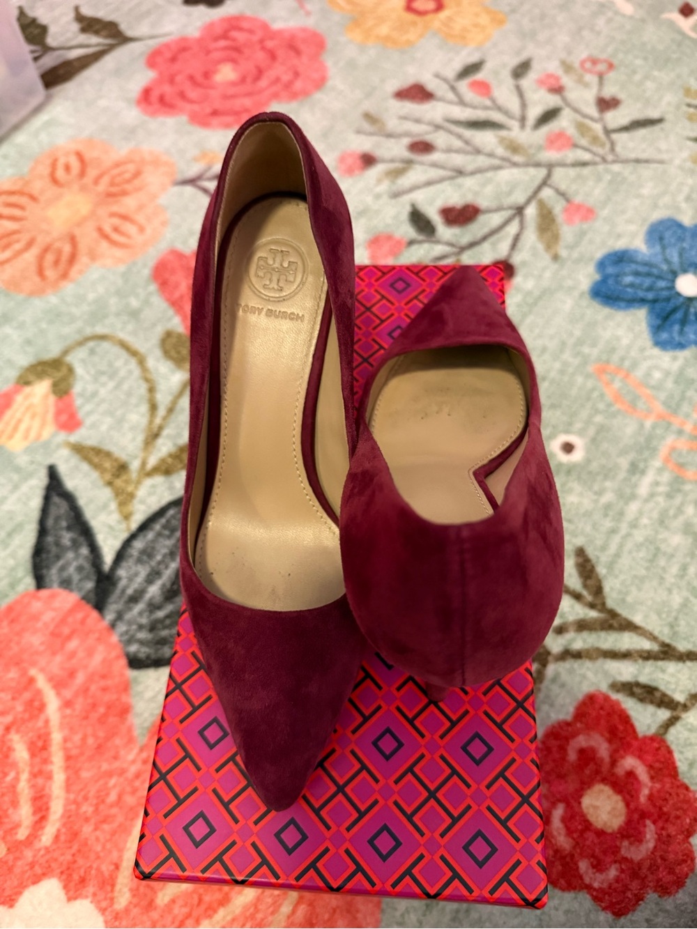 Tory Burch Wine Suede Pointed-Toe Pumps